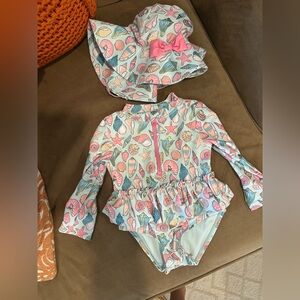 Flapdoodles Seashell Print Kids Rashguard Set